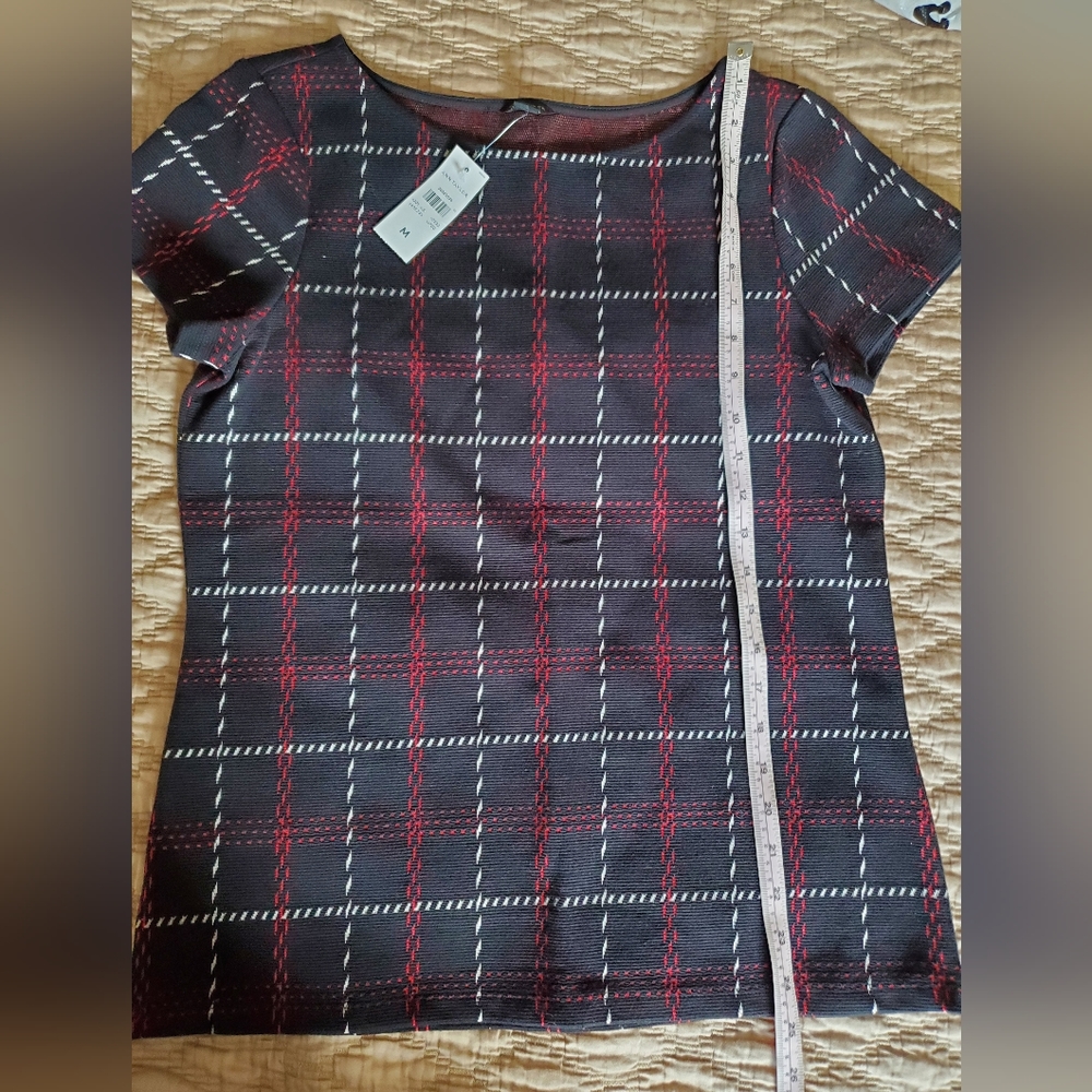 Ann Taylor Set short Sleeve Top and Skirt, black Plaid, Medium NWT - Picture 11 of 12